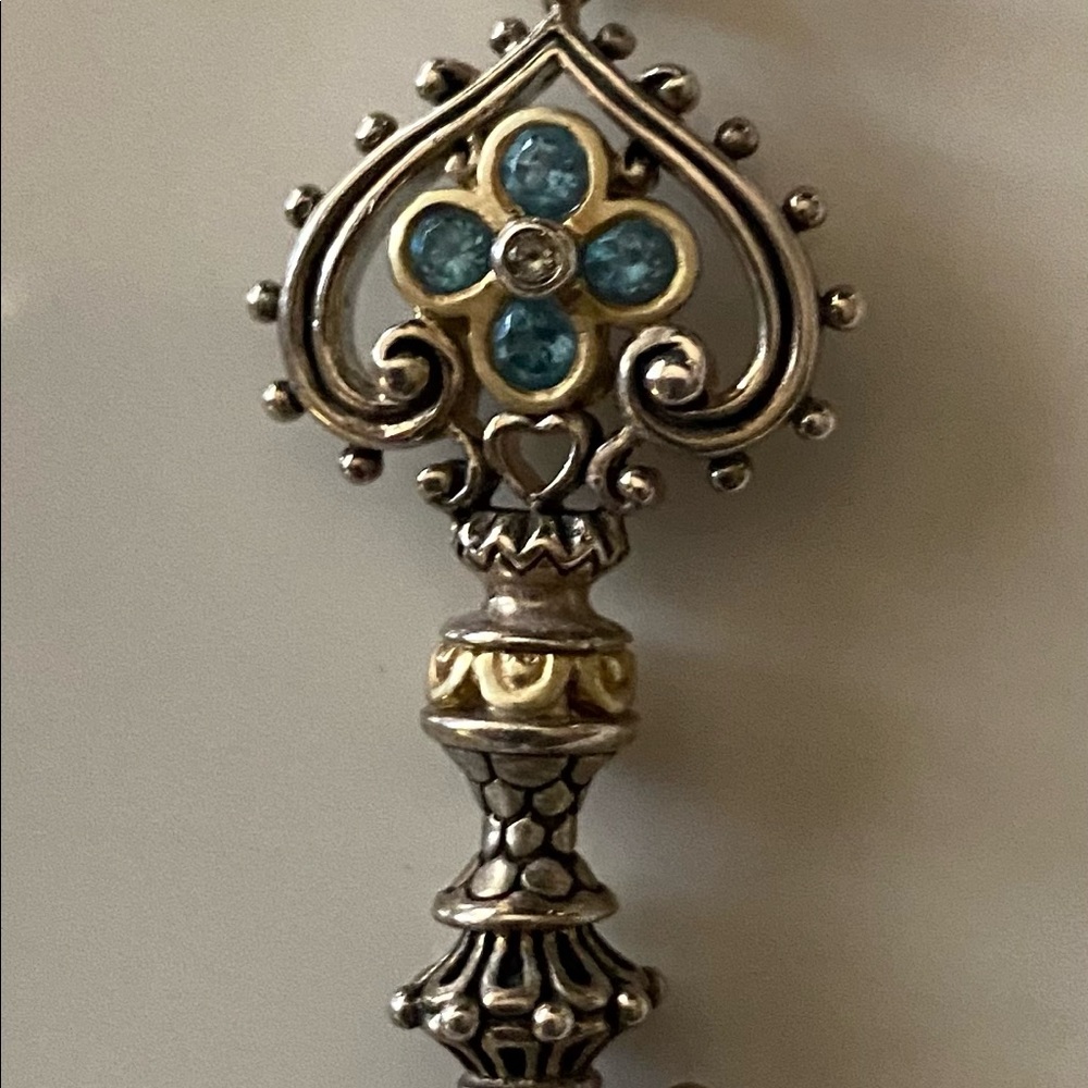 Barbara Bixby SS 18K Gold Blue Topaz key pendant with Citrine accent stone. - Picture 9 of 9